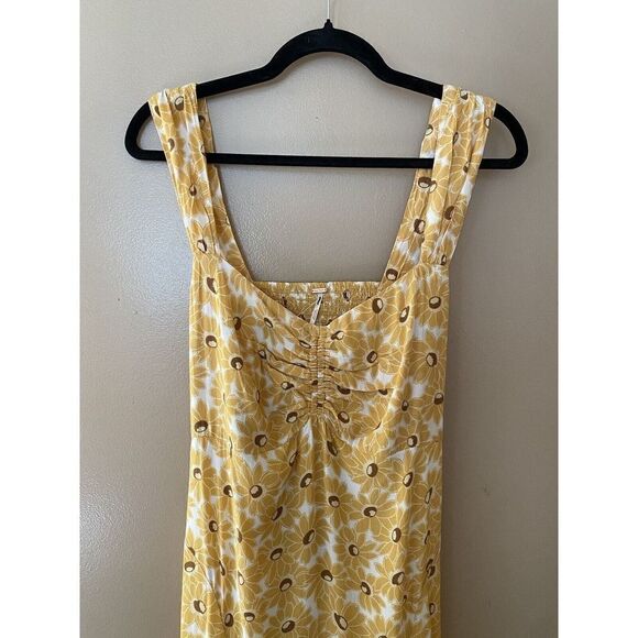 Free People Rosalee Midi Dress Yellow floral rose print sun summer Size L - NWOT - Picture 6 of 11
